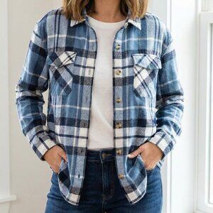 Beach Lunch Lounge Buffalo Plaid Long Sleeve Easton Shacket Shirt Womens Medium